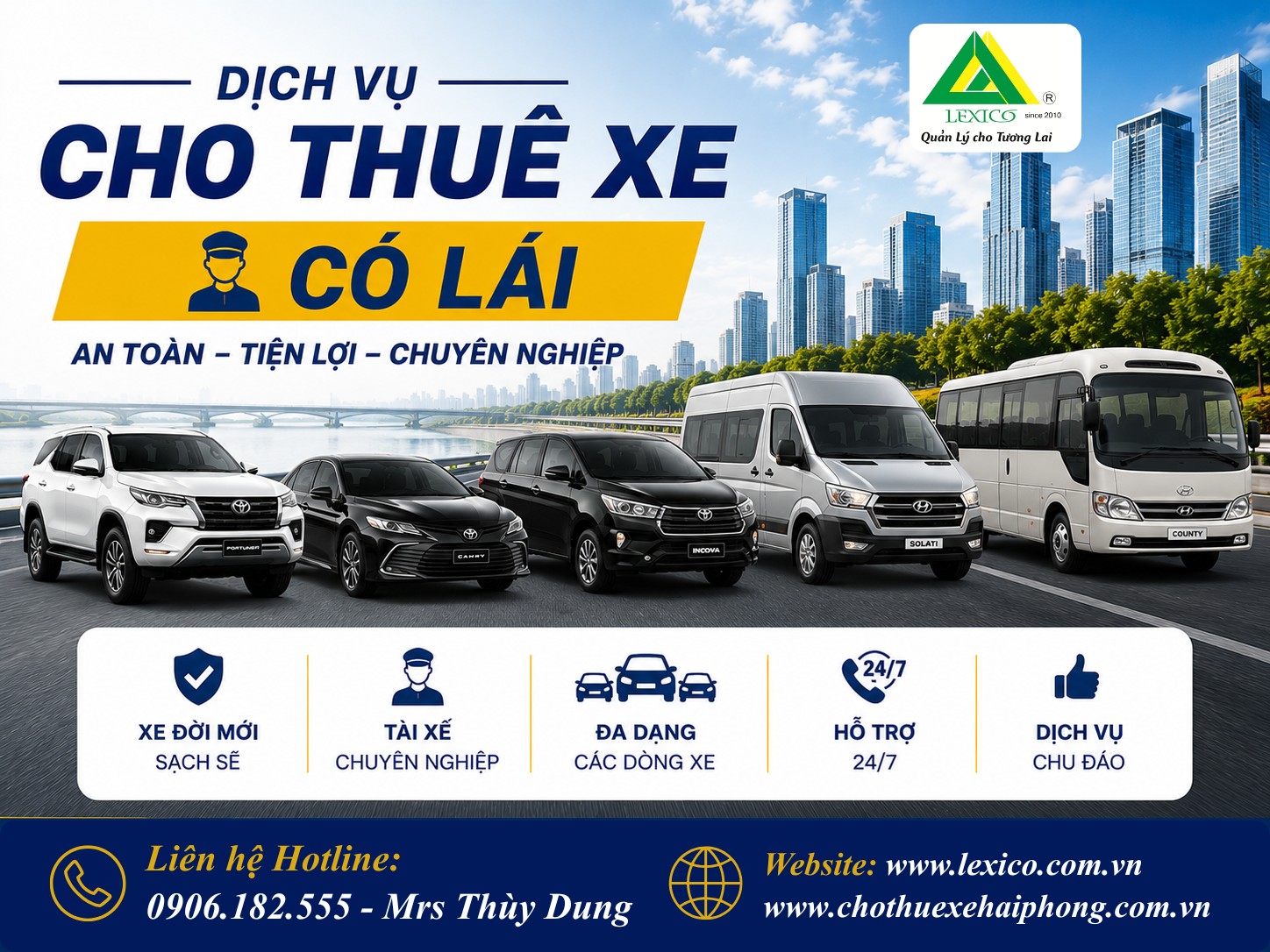 CHO THUÊ XE CÓ LÁI TỪ 4 – 45 CHỖ GIÁ TỐT, PHỤC VỤ 24/7